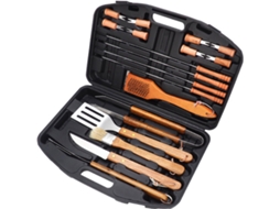 Kit churrasco ZYBLSSBB 18 peças, ferramentas inox, pegadores, espetos, espátula, escova