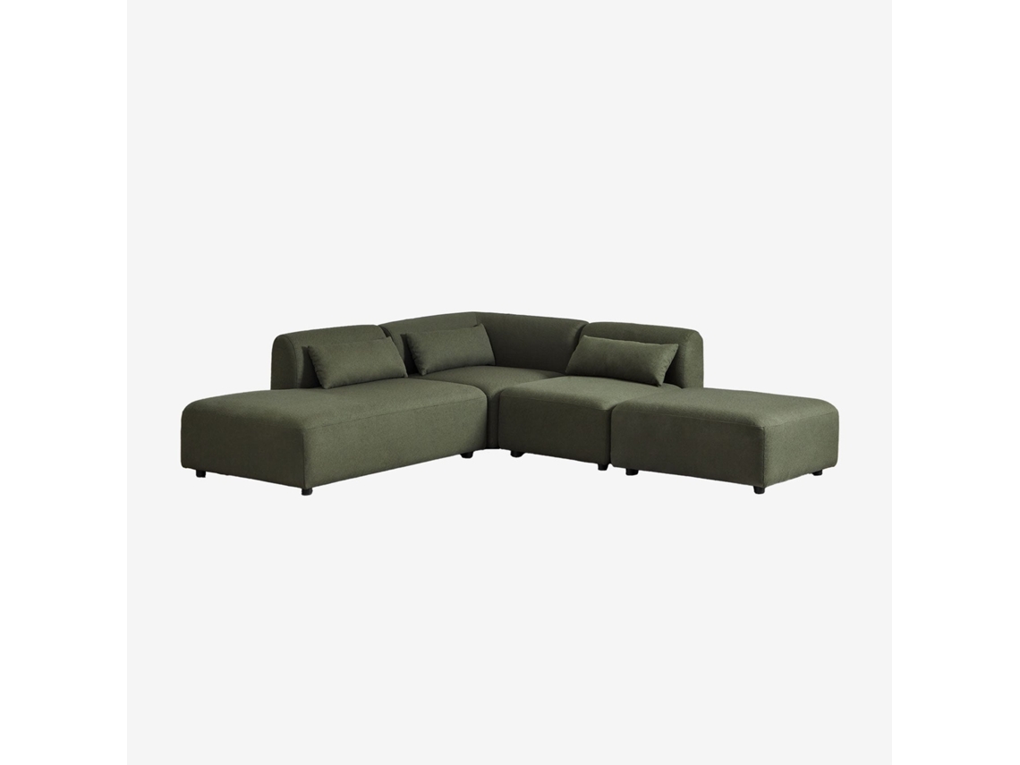 Sklum Sofá Modular De Canto Em 3 Peças Com Chaise Longue À Esquerda E Puff Fogler Poliéster                       Chenille Verde Sálvia