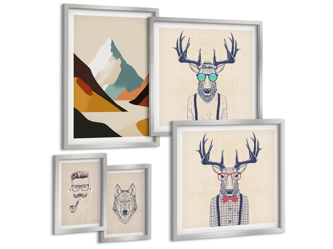 Galeria De Pinturas Murais Pôsteres Minimalistas Abstratos Moldura Prateada Quadros Para A Sala De Estar Espelharte (conjunto De 5 Imagens)