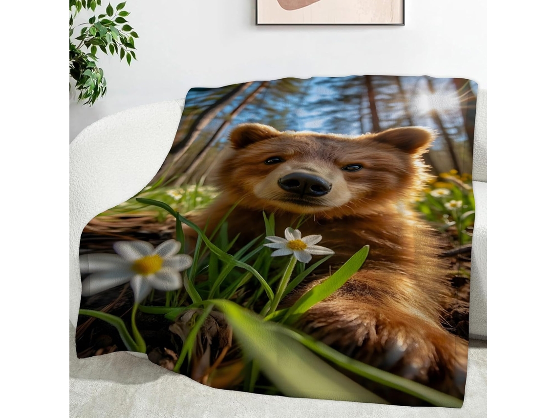 Manta Urso Marrom Floresta 100x130 Cm Multifuncional Macia Aconchegante em Flanela Ideal para Cama Escritório