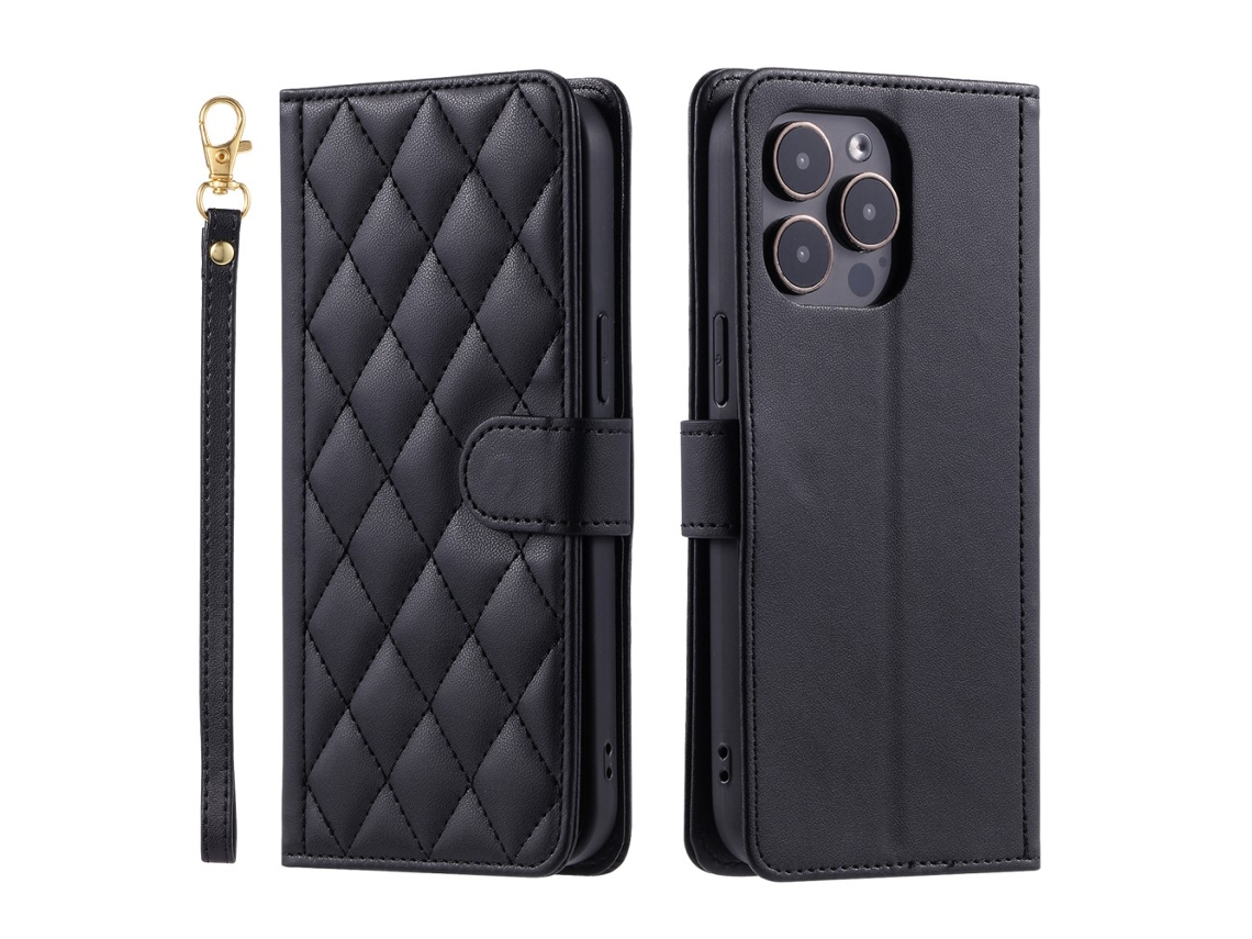 Capa Pega Para Iphone 15 Pro Pele Sintética Preto