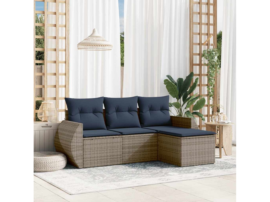 Vidaxl Conjunto De Sofá De Jardim Com 4 Peças E Almofadas Em Rattan Sintético Cinza