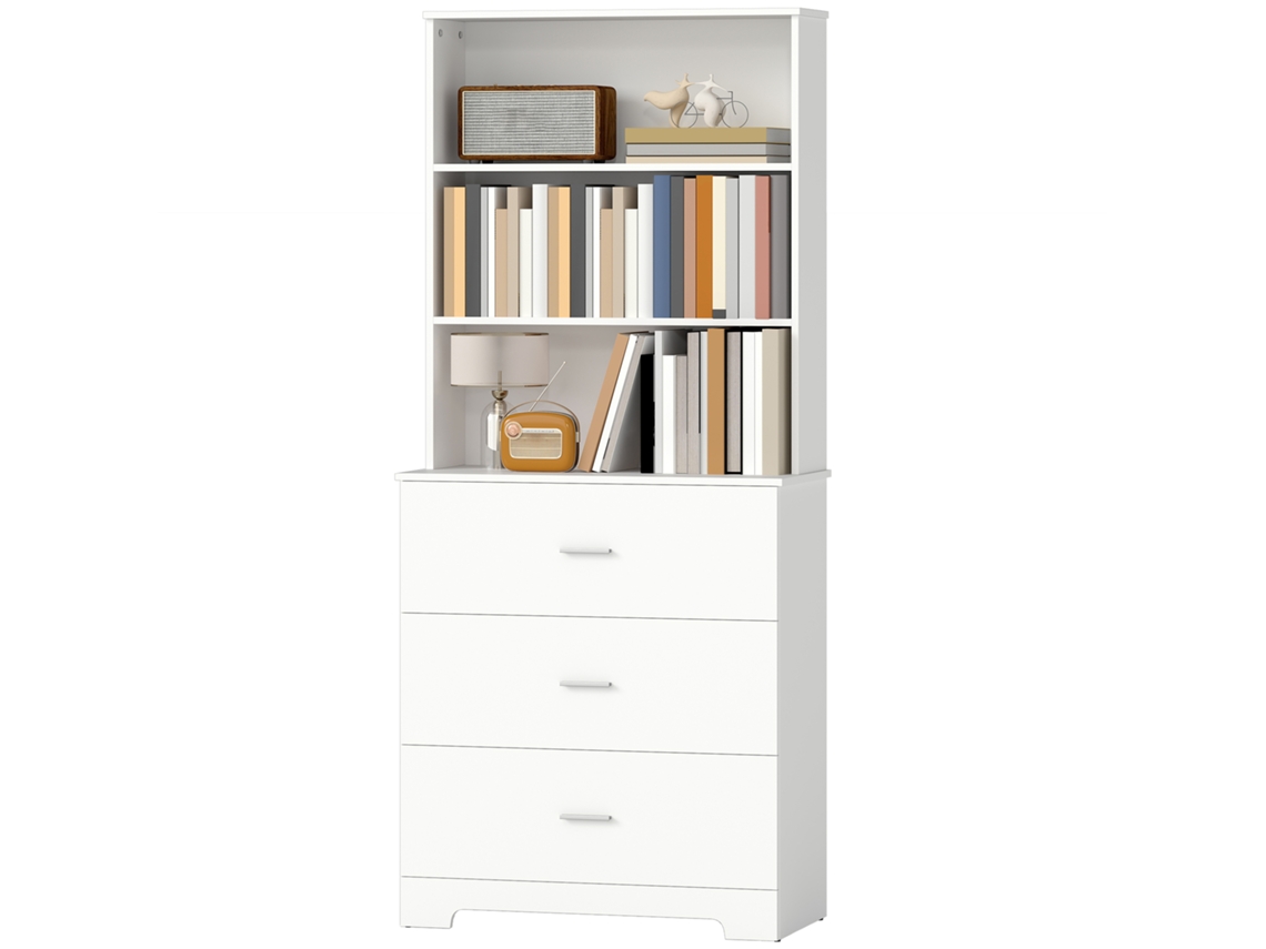 Estante 6 Níveis com 3 Gavetas e 3 Prateleiras Abertas (armário Alto, Branco, 79x39,5x182,2 Cm)