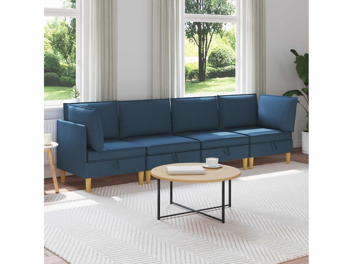 Vidaxl Conjunto De Sofá Modular Com Armazenamento 4 Unid. Azul Tecido