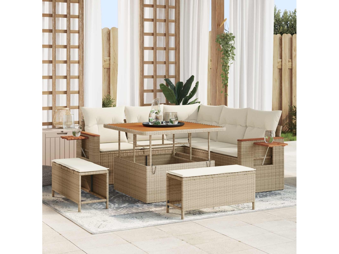 Vidaxl Conjunto De Sofá De Jardim 8 Unid. Bege Vime Pe