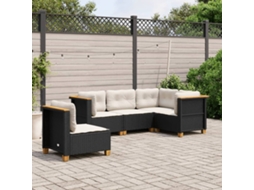 Vidaxl 5 Pcs Conjunto Sofás De Jardim Com Almofadões Vime Pe Preto