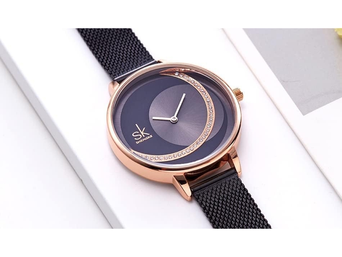 Lurelia Pulseira Para Relógio, Detalhes Com Strass, Aço Inoxidável, Couro, Rosa Ouro
