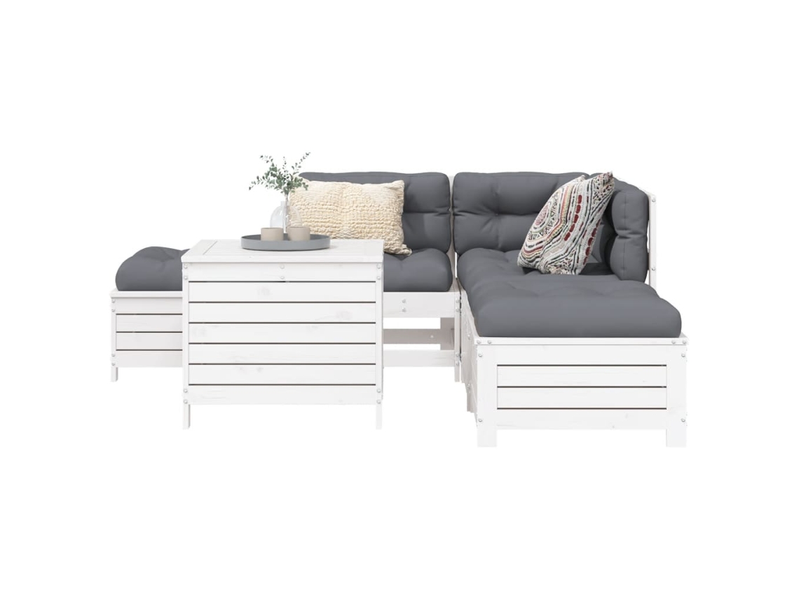 Vidaxl 6 Pcs Conjunto Sofás De Jardim Madeira De Pinho Maciça Branco