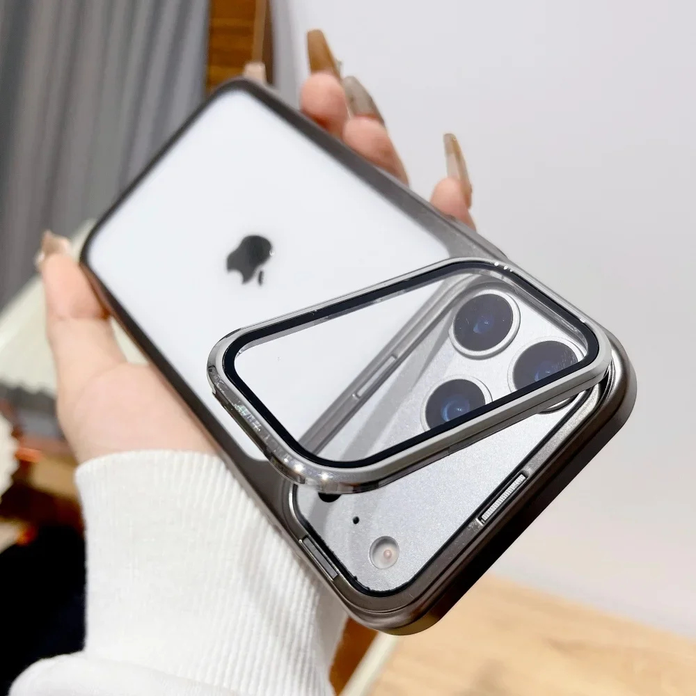 Capa Dobrável Com Suporte Para Iphone (iphone 17, Cinza), Ultrafina, Transparente E Resistente A Impactos.