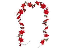 Guirnalda De Navidad Artificial Com Flor De Natal, Folhas De Azevinho E Frutos Vermelhos 250cm Para Decoração