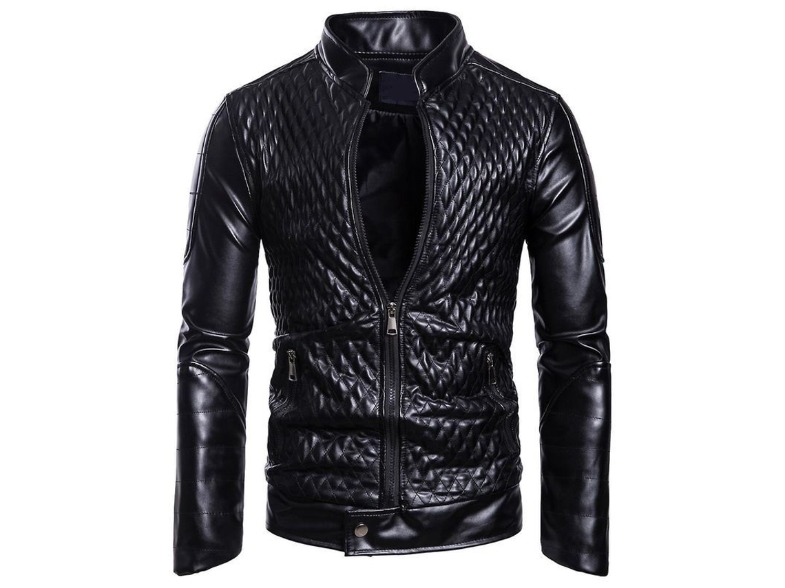 Fasst Chaqueta de Cuero Falso con Cuello Alto para Hombre Mystdiy