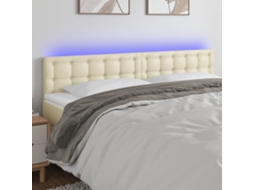 Vidaxl Cabeceira De Cama C/ Led 200x5x78/88 Cm Couro Artificial Creme