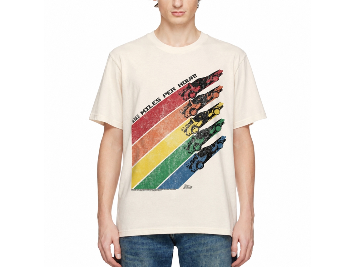 Rockinstone Back To The Future Movie Rainbow Solid Natural Adult T-shirt Size:xl