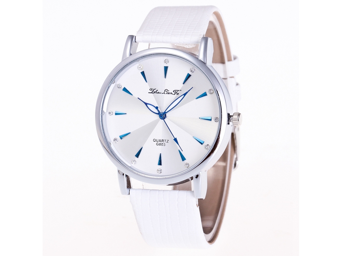 Relógio de Pulso Feminino de Quartzo com Pulseira de Couro Pu Estilo Simples Dial Redondo Branco