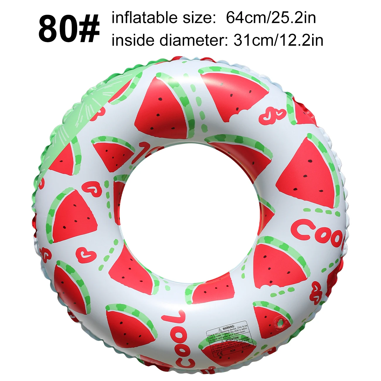 (80) Boia inflável em formato de fruta, adequada para uso na praia e na piscina.
