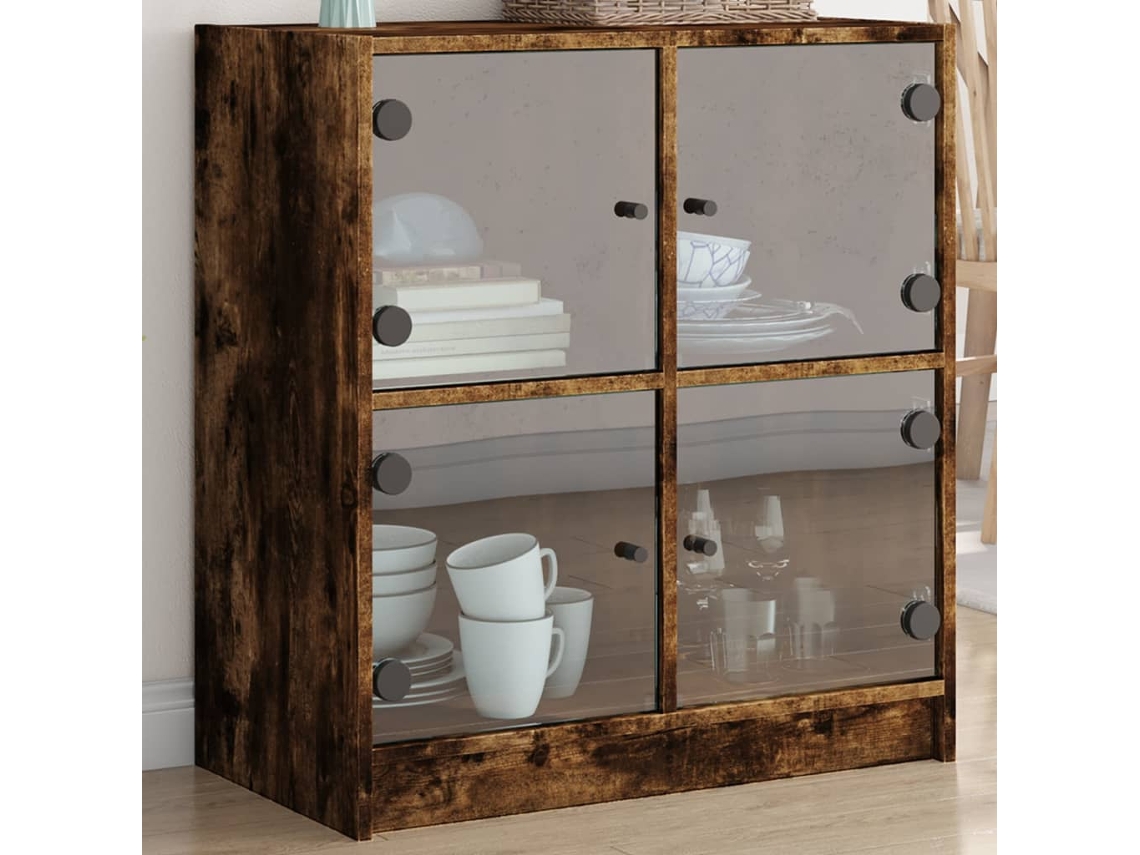 Vidaxl Armário De Apoio C/ Portas Vidro 68x37x75,5 Cm Carvalho Fumado