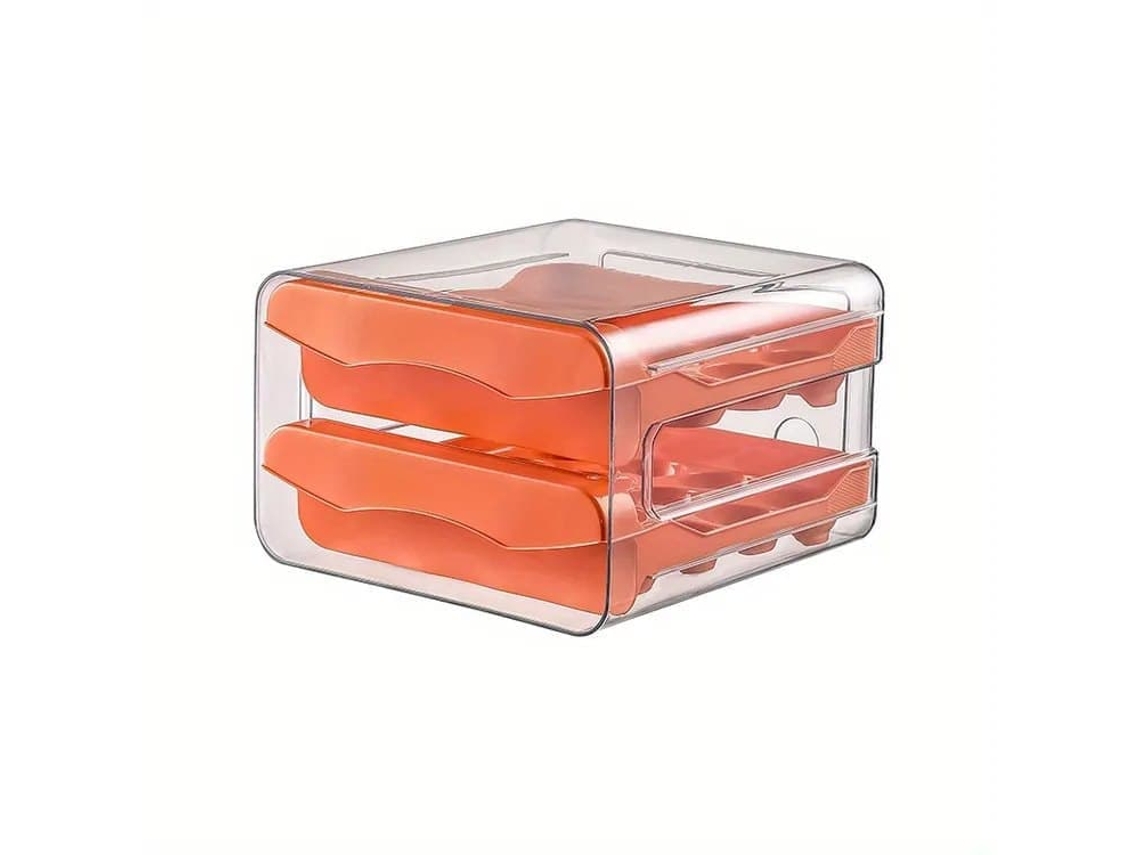 Porta, Ovos Tamanho Xl Para 32 Unidades, Ideal Para Geladeira, Dispensador De Ovos, Ovos Transparente, Dupla Camada, Empilhável, Cor Laranja