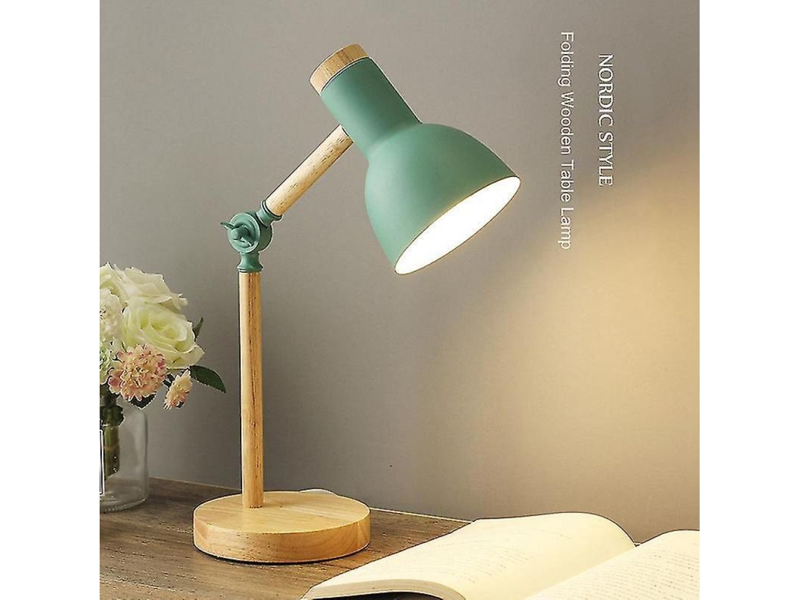 Lâmpada De Escritório De Madeira E Ferro Led Plegável Com 3 Cores E Regulável Protetora De Olhos Decoração Lar Blanco Cálido Verde