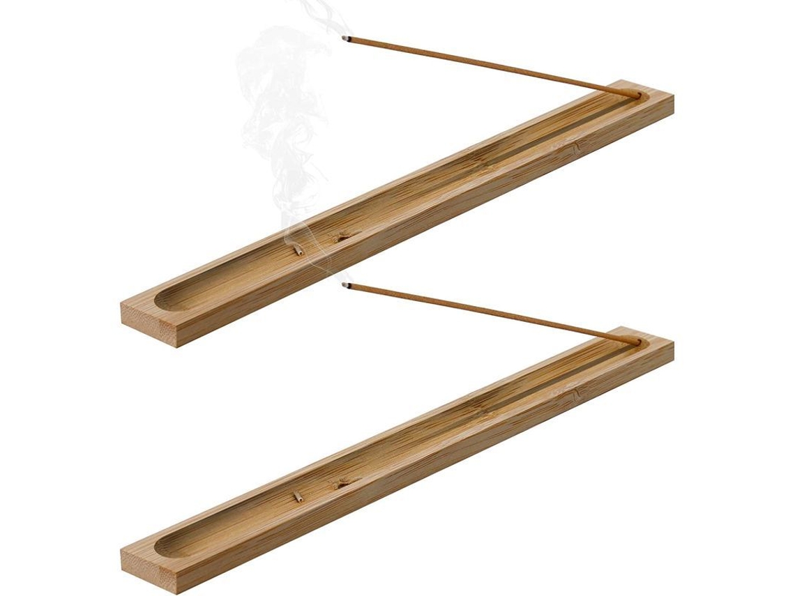 Suporte para Incenso Nova Line de bambu natural ajustável com catcher de cinza, 2 peças para casa