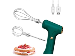 Batedeira Elétrica Manual, Recarregável Via Usb, Batedor De Ovos Com 2 Batedores Removíveis E 3 Velocidades. Cor: Verde