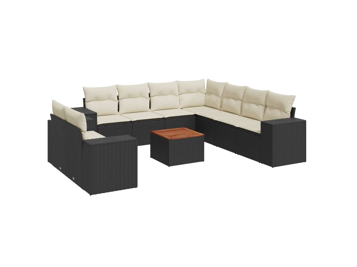 Conjunto 10 sofás de jardim c/ almofadões VIDAXL vime PE preto