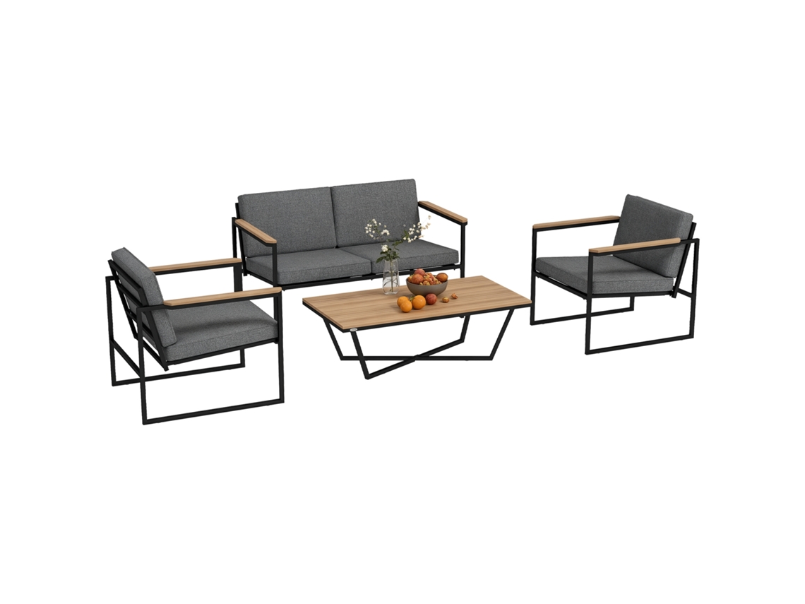 Conjunto de Móveis de Jardim com Sofá, Cadeiras, Mesa e Almofadas Cinza S/MARCA