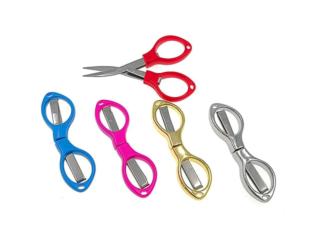 Tesoura Dobrável Portátil, Mini Estojo em Formato de Óculos para Linha de Pesca Ou Projetos de Bricolagem (5 Peças, Dourado, Prateado AQUAFORGE