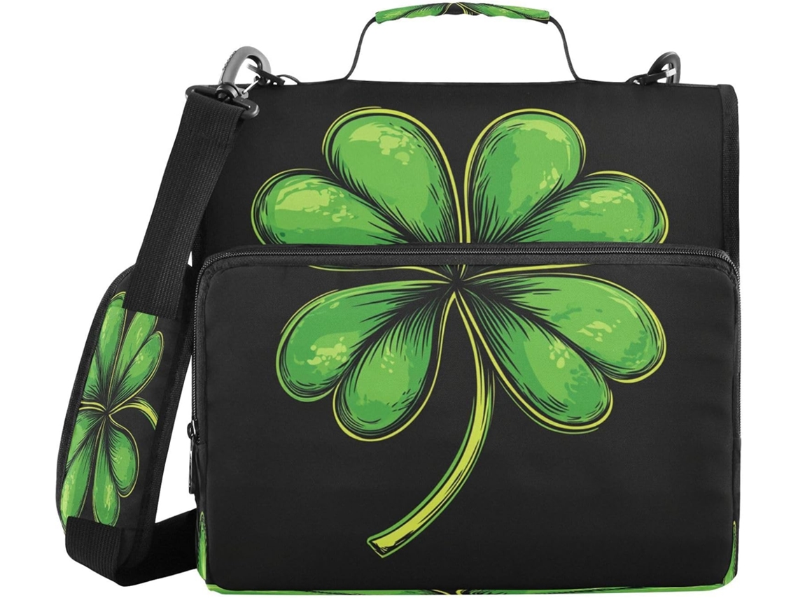 Green Clover Shamrock Lucky St Organizador De Fichário 3 Argolas 1, 5 Polegadas Com Alça E De Ombro Removível, Fichário