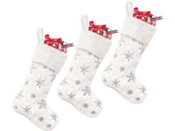 Pacote Com 3 Meias De Natal Prateadas Com Paetês Para Decorar Festas Familiares E Infantis. Loja Olysi