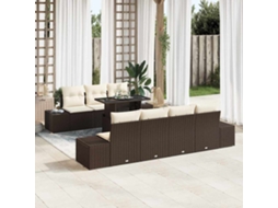 Vidaxl Conjunto De Sofás Com Almofada 8 Pcs Marrom E Creme Vime Pe
