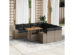 Vidaxl 9 Pcs Conjunto Sofás P/ Jardim Com Almofadões Vime Pe Cinzento