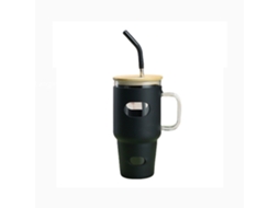 Garrafa água vidro 946 ml (32 oz) com tampa e palhinha. Alça, copo e capa de silicone incluídos.