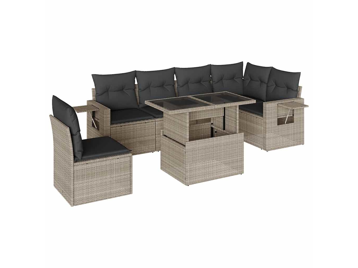 Conjunto de 7 Sofás Jardim com Almofadões Vime Pe Cinzento Claro MAISON EXCLUSIVE (7 pcs)