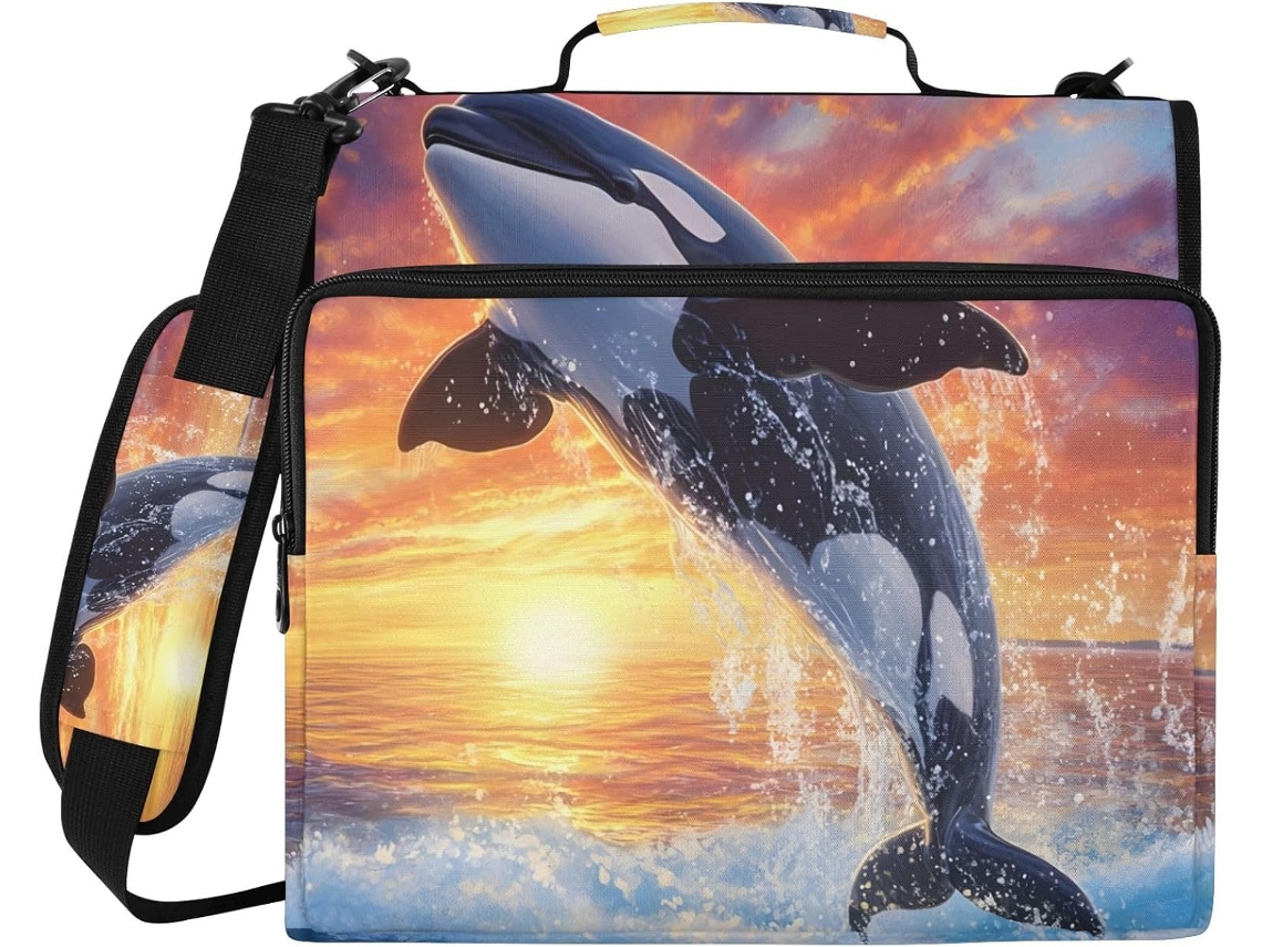 Organizador De Bolsa Com Zíper, Estampa De Orca Saltando Ao Pôr Do Sol, 3 Suportes Argolas E Bolsos Resistentes À