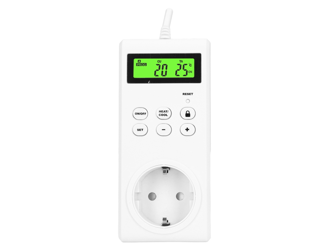 Termostato inteligente para casa com controle eletrônico e função de ajuste automático de temperatura.