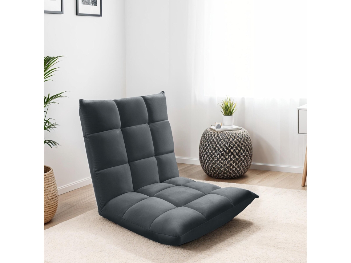 Tectake Cadeirão Relax Snooze, 2 Em 1, Veludo, 14 Vezes Ajustável, Cinzento