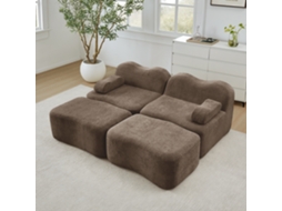 Sofá Modular 2 Lugares Com 2 Pufes Marrom, Espuma 32d E Design Antiderrapante