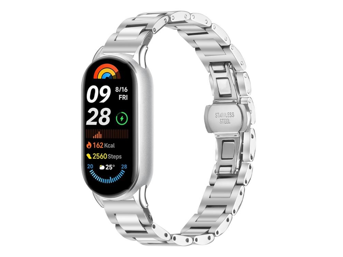 Bracelete para Xiaomi Smart Band 10/9/8 Aço Inoxidável Fino com Fecho Borboleta Prateada XIAOMOYU