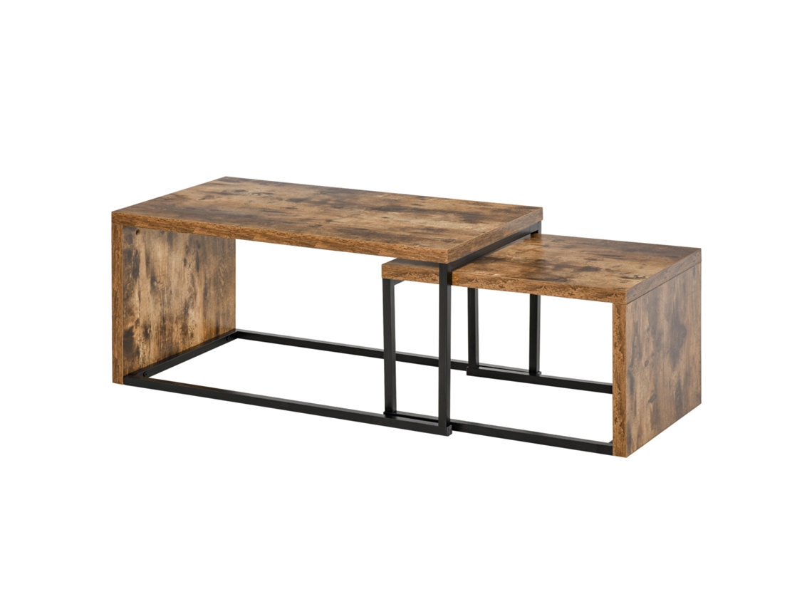 Jogo de 2 Mesas de Centro Mdf, Metal Cor Castanho Rústico 90x48x42 cm Homcom
