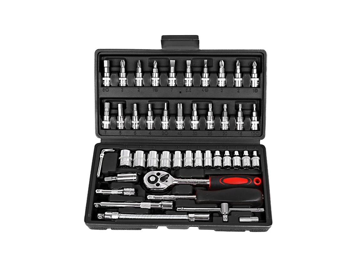 Yuru conjunto de Ferramentas Chave de Rosca e Soquetes 46pcs 1/4 Polegada com Estojo para Reparos Domésticos Carro Bicicleta