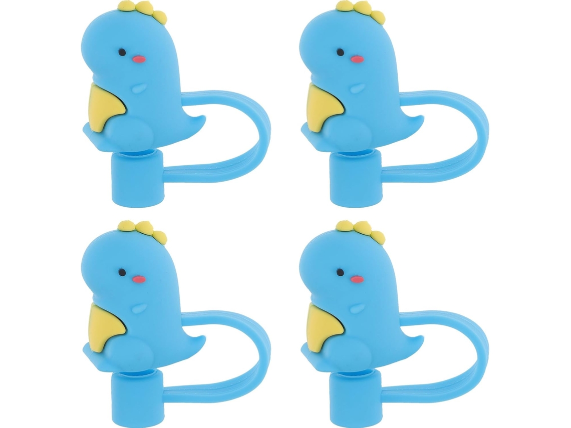 Conjunto De 4 Copos De Silicone Com Canudo Em Formato De Dinossauro