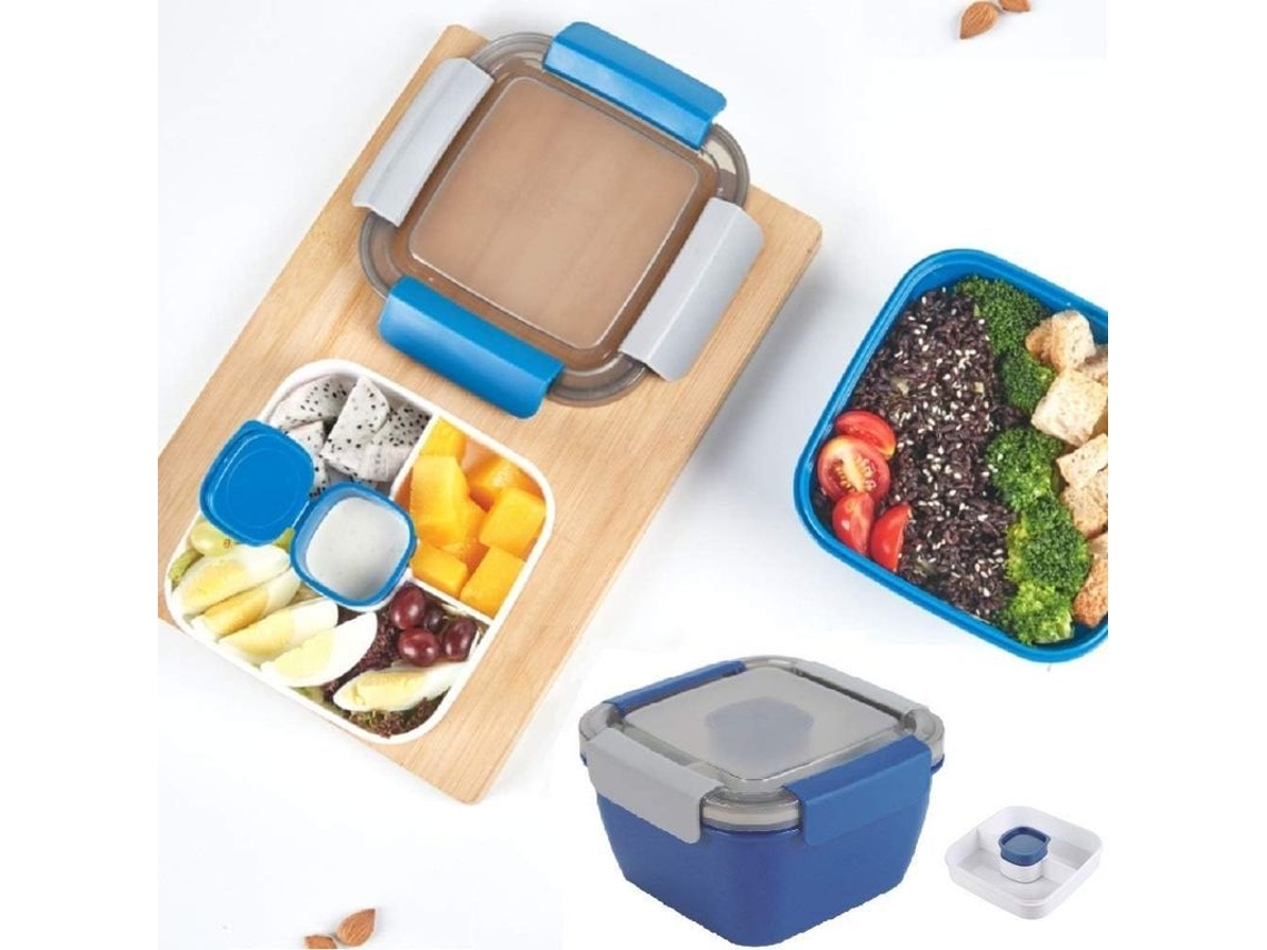 Contenedor De Almuerzo Bento Con 3 Compartimentos, Recipiente De Ensalada De 1500ml, Hermético Y Lavavajillas.
