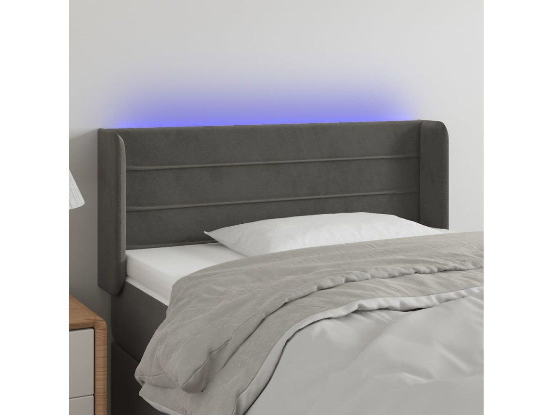 Cabeceira Cama C/ Luzes Led Veludo 93x16x78/88cm Cinza-escuro