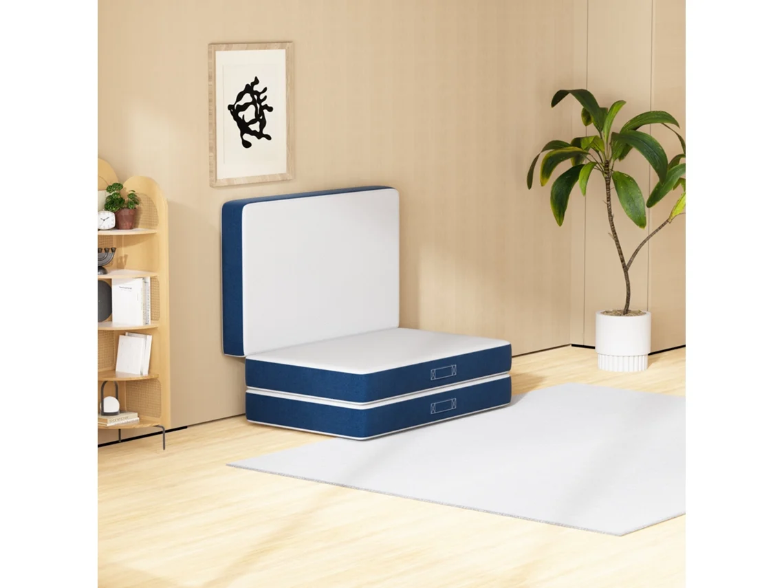 Colchão Triplo Dobrável 90x200cm, Colchão Versátil Para Hóspedes, Espuma De 15cm De Espessura, Capa Removível E Lavável À Máquina, Alça De Transporte
