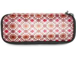 Porta-lápis grande com estampa floral marrom e verde, organizador de maquiagem, ideal para escola e mesa.