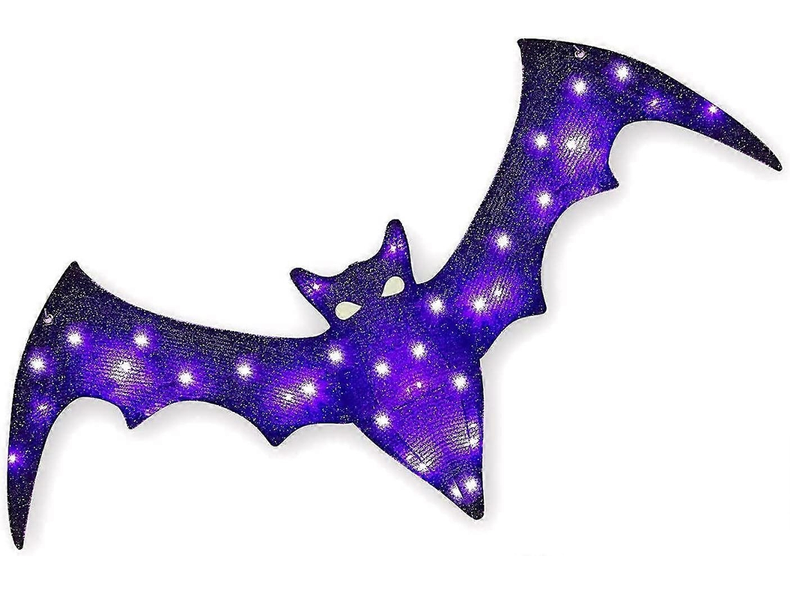 Rebe decoración Pendente de Halloween com Morcego Iluminado com Luzes Roxas Alimentado por Rede com Transformador Impermeável 1.2m*0.4m