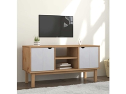 Vidaxl Móvel De Tv Otta 113,5x43x57 Pinho Maciço Castanho/branco