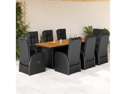 Vidaxl 9 Pcs Conjunto De Jantar P/ Jardim C/ Almofadões Vime Pe Preto