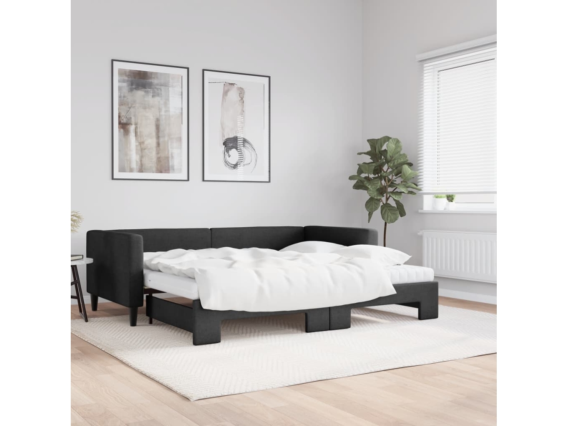 Vidaxl Sofá-cama Com Gavetão E Colchões 90x200 Cm Tecido Preto