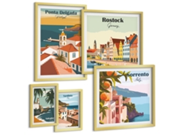 Pinturas Murais Modernas Composições Florais Em Tons De Rosa E Branco Moldura Dourada Quadros Para O Escritório Espelharte (conjunto De 5 Imagens)